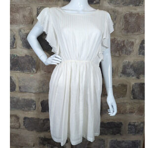 Molly Bracken Dress White Gold Stripe Ruffle Sleeve Woman's Size Small‎ Party